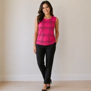 One Dream One Wish- Pink Sleeveless Top with‎ Black Studded Design Size L